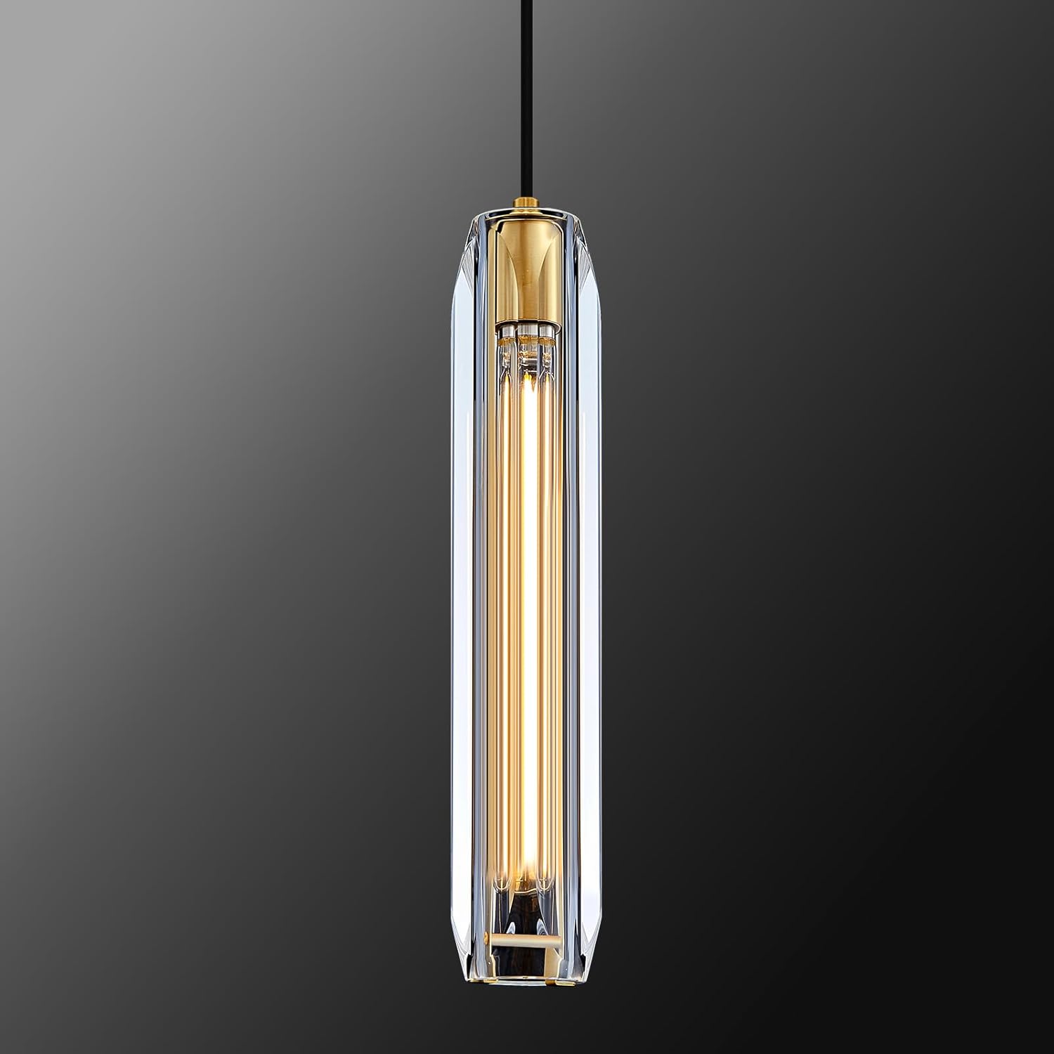 Modern K9 Crystal Kitchen Island Pendant Light,14.95'' Clear Crystal Island Pendant Lights,1 Light Indoor Crystal Pendant Light, for Kitchen Dining Bathroom Bedroom,Included 2 Bulb Clear Crystal Pendant