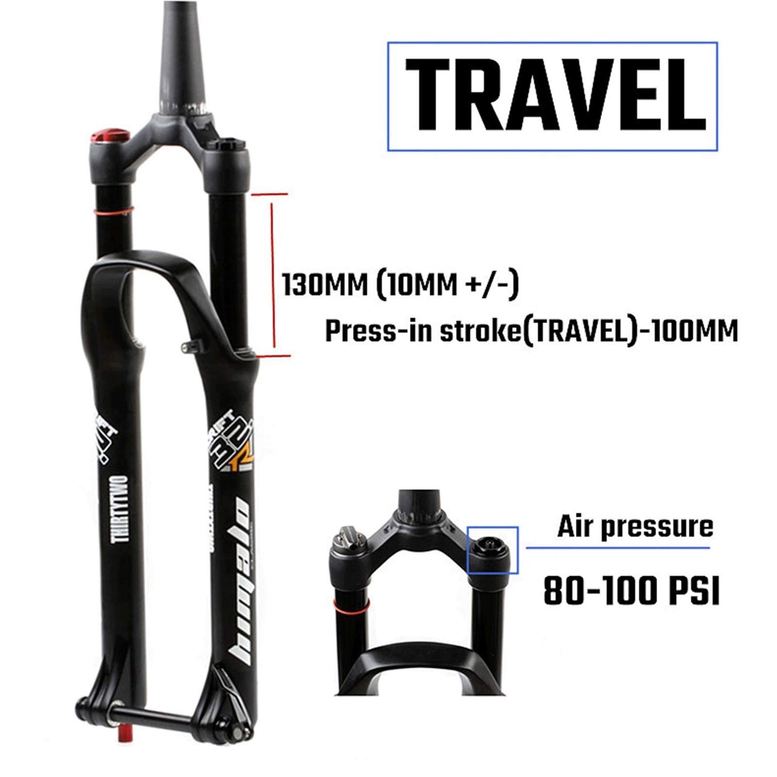 Fourche De Suspension VTT Hydraulique - 26/27.5/29 Pouces, Débattement 170mm, Neuve, 2 Ans Garantie