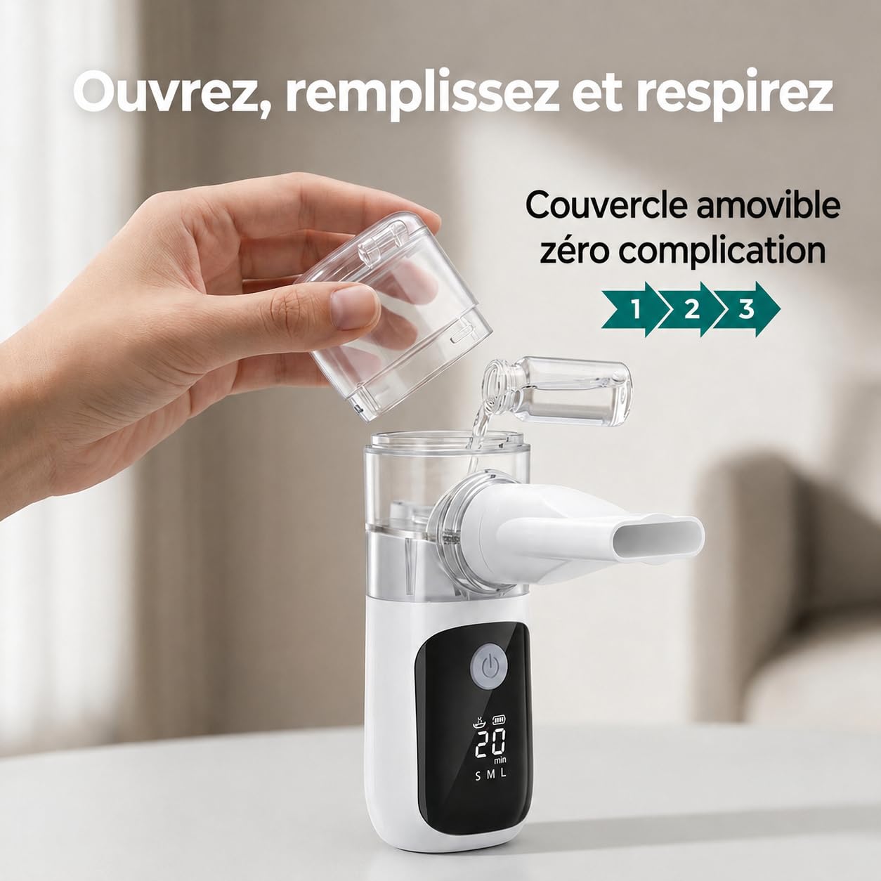 Medicinadellavoro.com - Nebulisateur Portable Silencieux Bebe et Adulte, Inhalateur Rhume Vapeur avec USB-C, Batterie Rechargeable et 2 Masques, Aerosol Medical Adultes Enfants Asthme et Bronchite