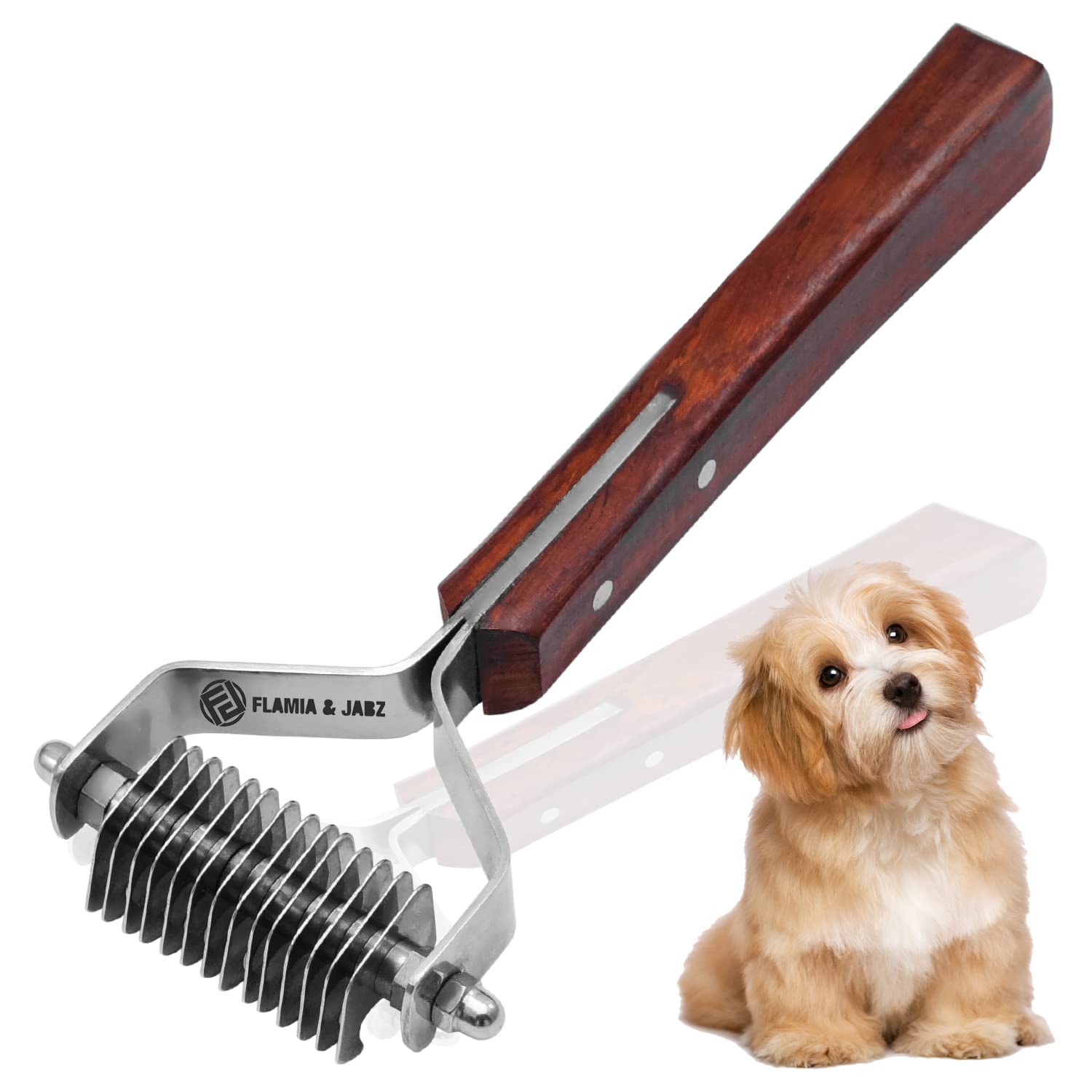 Flamia & Jabz Undercoat Rake for Dogs & Cats, Dematting Grooming Stripper Tool (14 Blades)