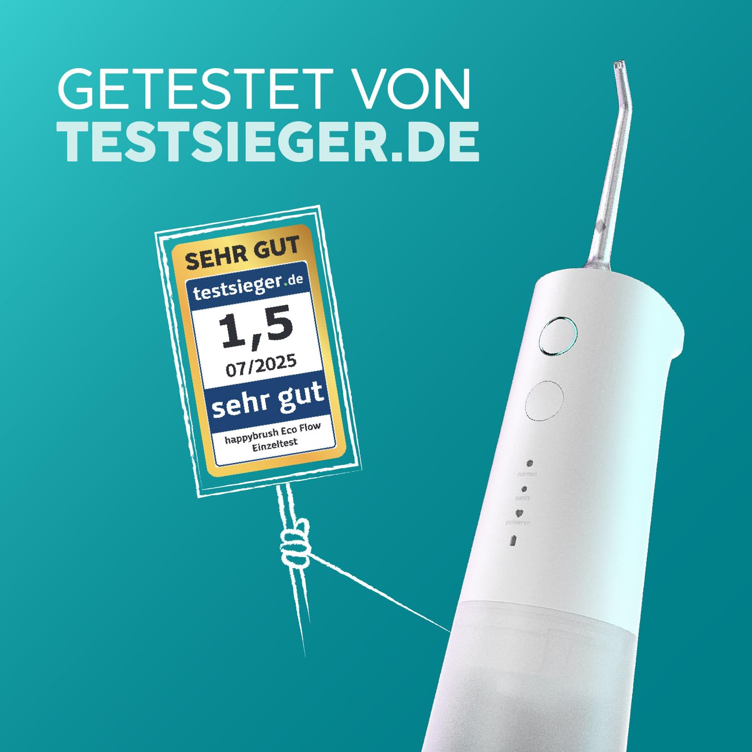 happybrush® Munddusche weiß - TESTSIEGER* – 100 Tage testen - Kabelloser Water Flosser für Zahnreinigung & Zahnzwischenräume – Effektiver Irrigator für gesunde Mundhygiene