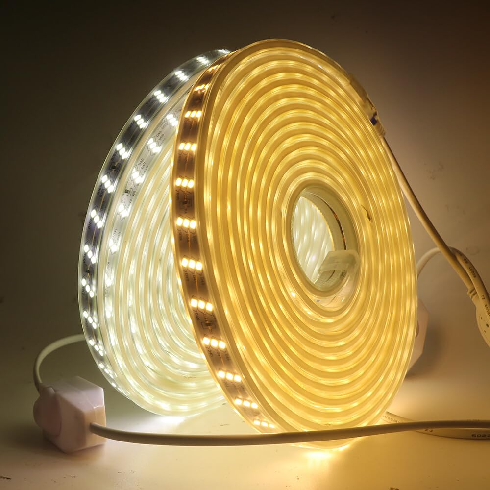 Tira LED regulable 220V [9M, Blanco 6000-6500K], IP65 impermeable flexible, SMD2835, 180 LEDs/m Mangueras LED triple fila inclinada cortable CRI85+, Iluminación para hogar/comercios