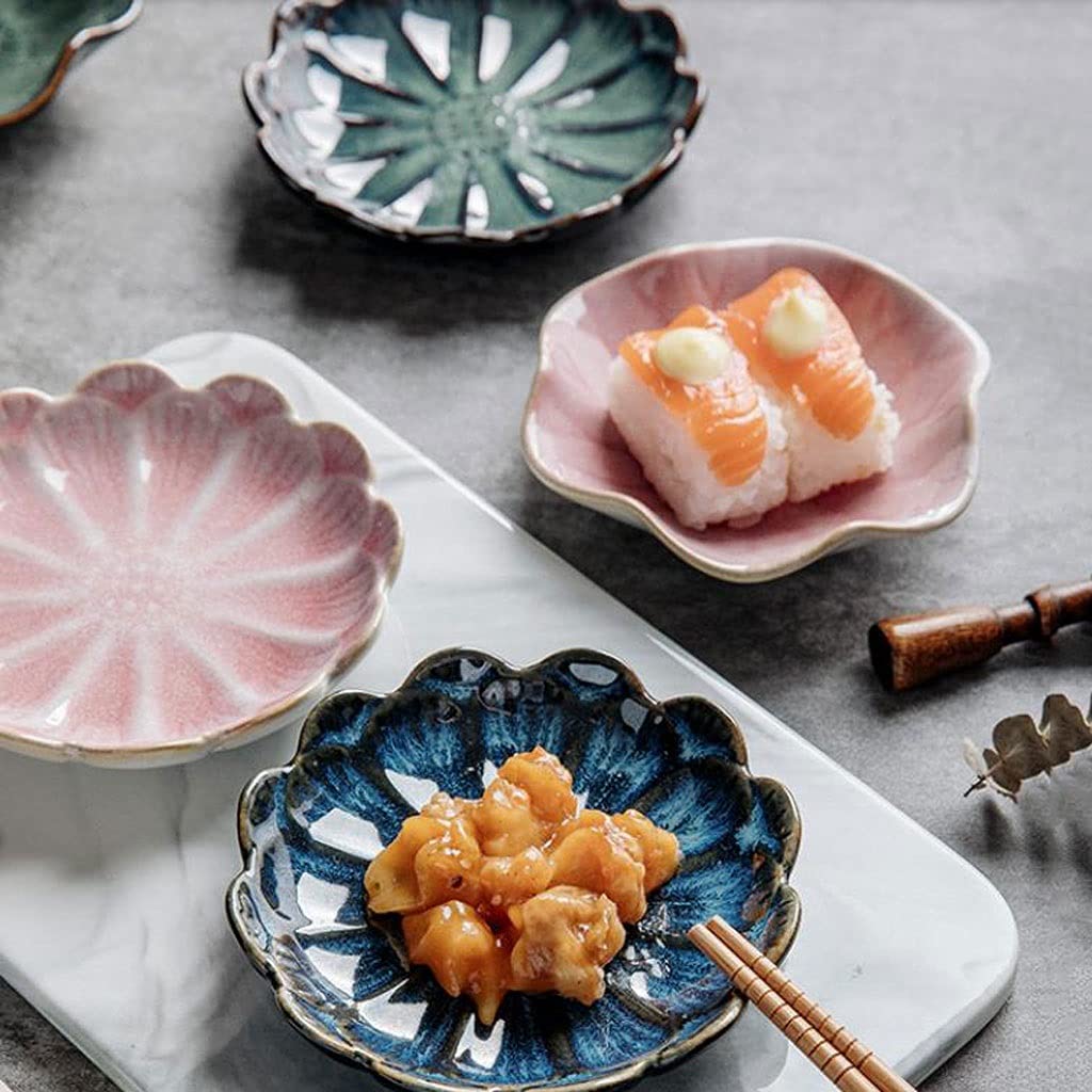 TBLOTYD Salad Plate Lotus Leaf Shaped Ceramics Seasoning Dishes Japanese Style Sauce Dish Ketchup Saucer Vinegar Spice Soy Sushi Seasoning Dipping Bowls Plate,Wh-4.94o,Wh-4.94oz
