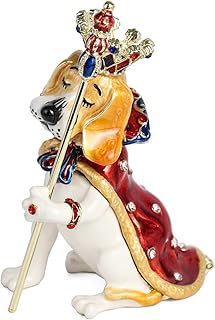 Royal Dog Trinket Box with Crown and Scepter Decorative Enamel Animal Statue Jewelry Storage Box for Dressing Table Decoration Unique Gift