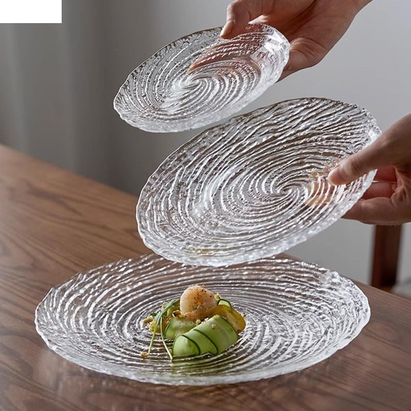 Platos de Vidrio con Rosca Creativa, Plato para Cena, Plato para Postre, Plato para Aperitivos, Platos para Ensalada de Frutas, Platos para Pasta, Restaurante (B 7.8 Pulgadas)