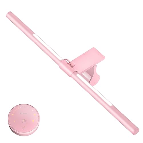 Quntis Pink Monitor Light Bar with Remote, Eye-Care No Glare, Space Saving Computer Desk Lamp As Gifts for Girls, Stepless Dimming, Modern Aesthetic Desk Light Bar for Home Office Gaming Reading