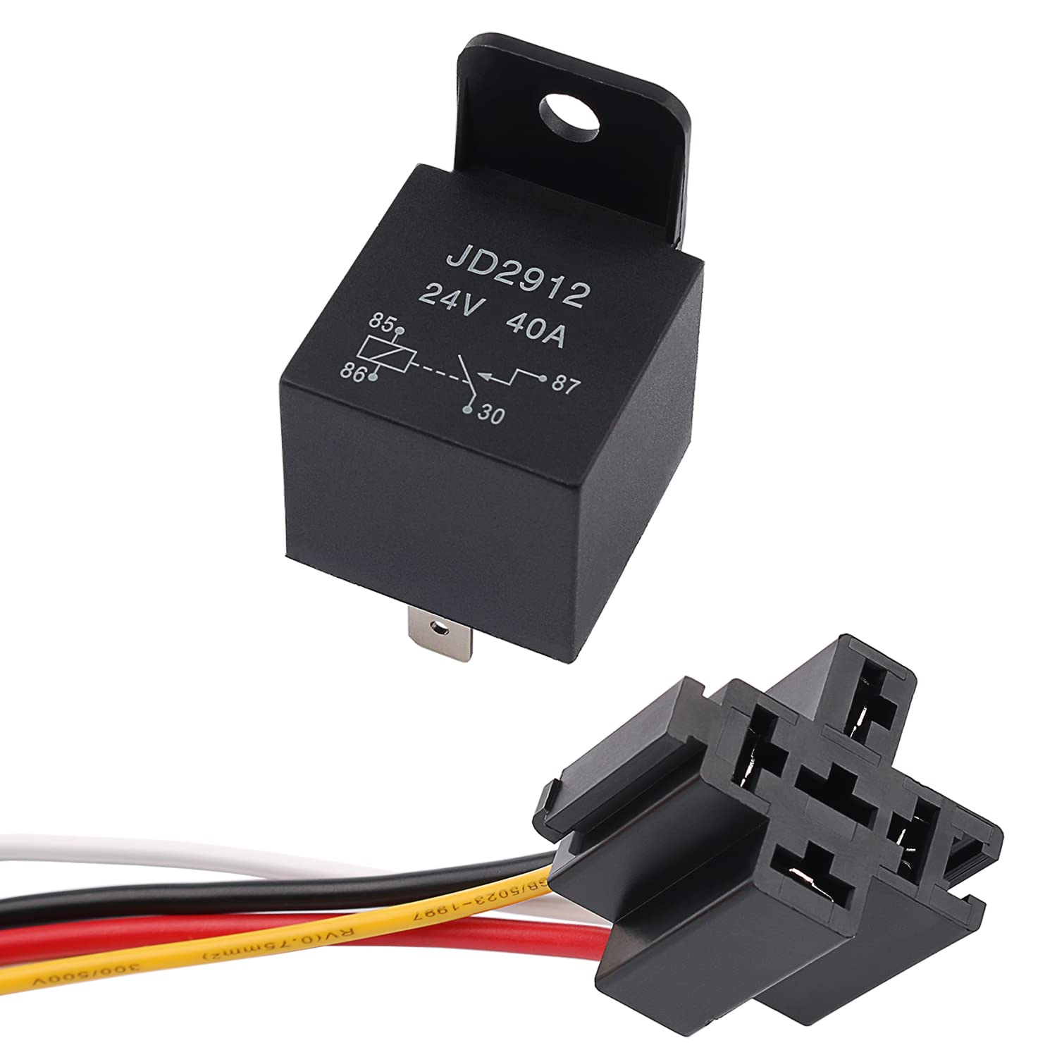 DIANQI 40Amp Automotive Relay with Socket Heavy Duty for Truck Car Van Motorcycle Boat Relay 1-Pack 4 Pin 24V DC