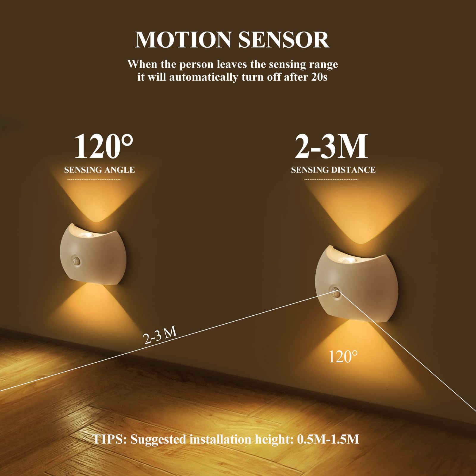 LED Lampada da Parete con Sensore di Movimento Lampada a Muro Dimmerabile 2700K/4500K/6500K Applique da Parete Interno USB Ricaricabile per Corridoio Balcone Soggiorno (Oro,2 Pezzi)