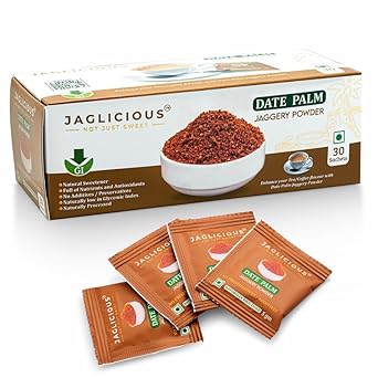 Jaglicious Date Palm Jaggery Powder Sachets – 5g x 30 | Pure Khajur Gur with No Added Sugar | Naturally Milder Sweetness, Chemical-Free, Pack of 1 - image, photos