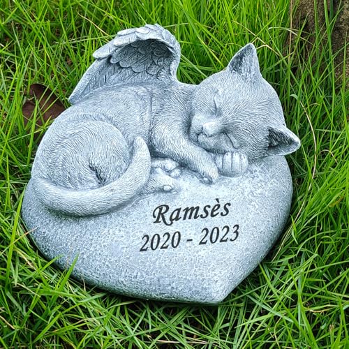 Hoyutoma Personalized Cat Memorial Garden Statue, Angel Design, Pet Grave Marker with Engraved Name and Date