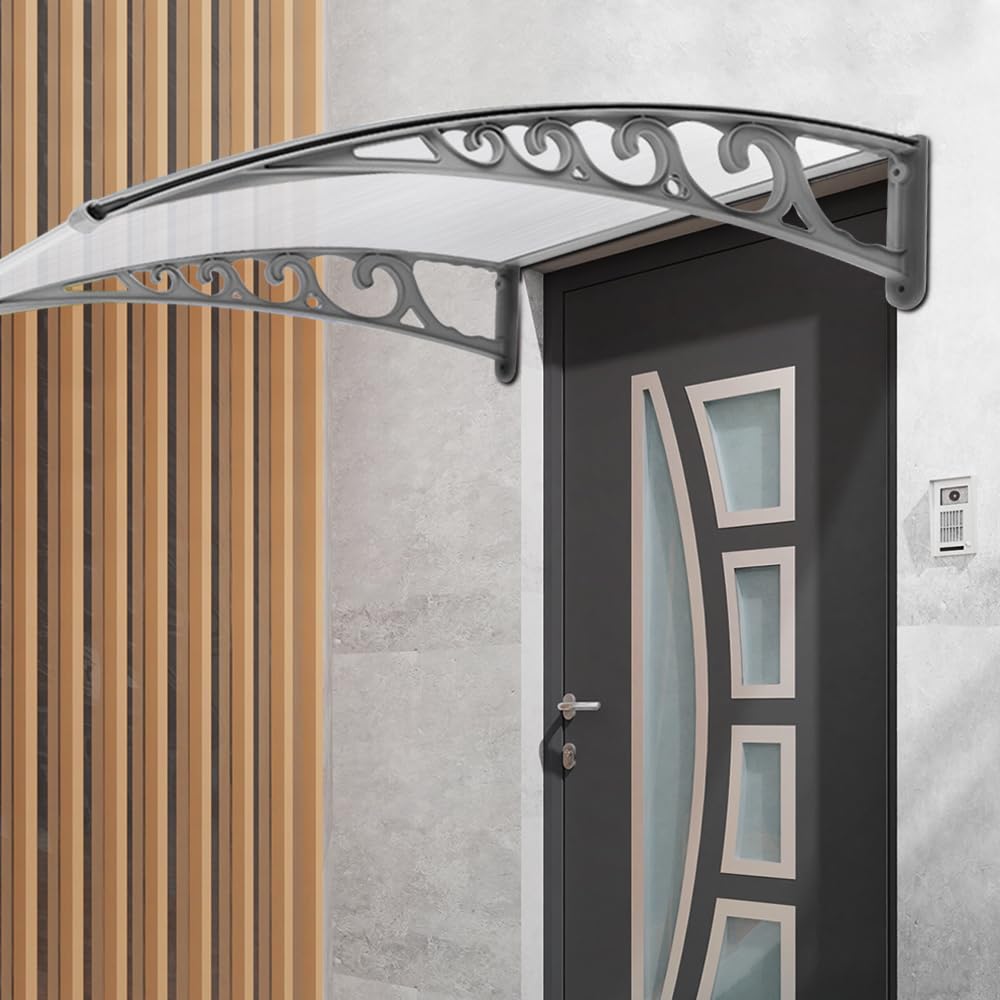 Haustür Vordach Weiß DIY, Pultvordach aus 5 mm Polycarbonat mit PP-Halterung & Aluminiumprofil, Wetterfestes Überdachung gegen Regen, Schnee & UV, Balkon- und Fensterdach(80 * 120cm) (