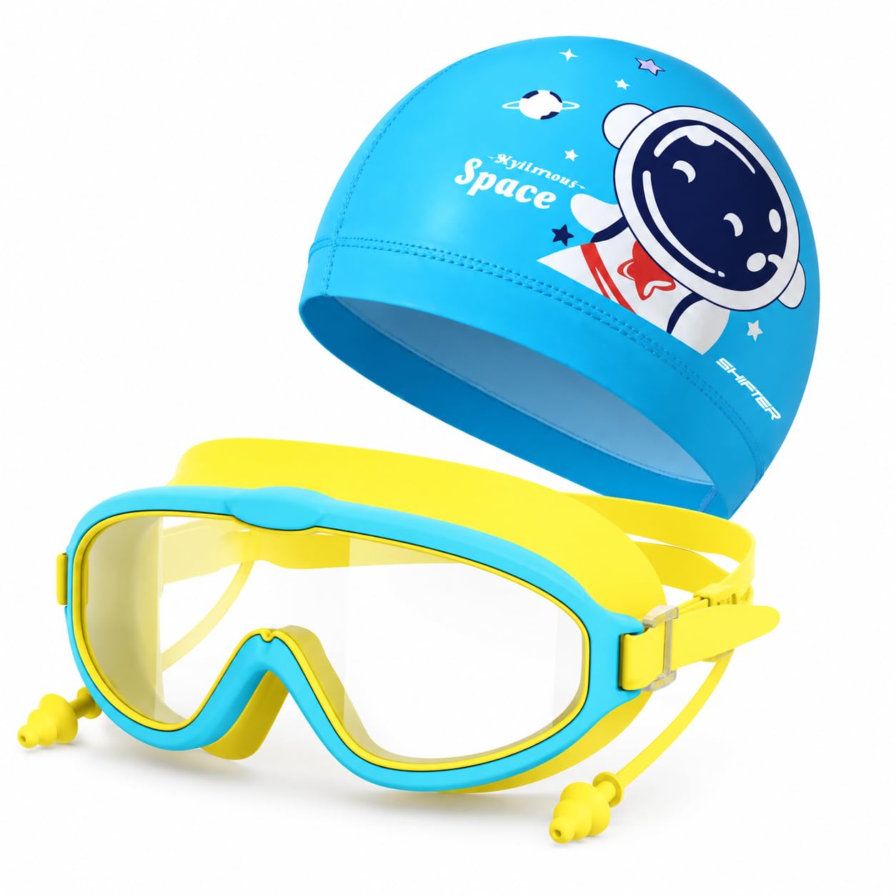 ArrowMax Kids Swimming Goggles with PU Waterproof Swim Cap | Wide Lens Anti-Fog Goggles with Attached Ear Plugs | Comfortable Leakproof Swim Set for Boys & Girls Age 6-14 Years-picture-27