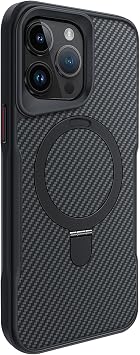 Magnetic Case for iPhone 16 Pro Max/16 Pro/16 Plus/16, Slim Carbon Fiber Pattern Phone Case with Ring Holder Anti-Slip Protective Cover,Black,16 ProMax