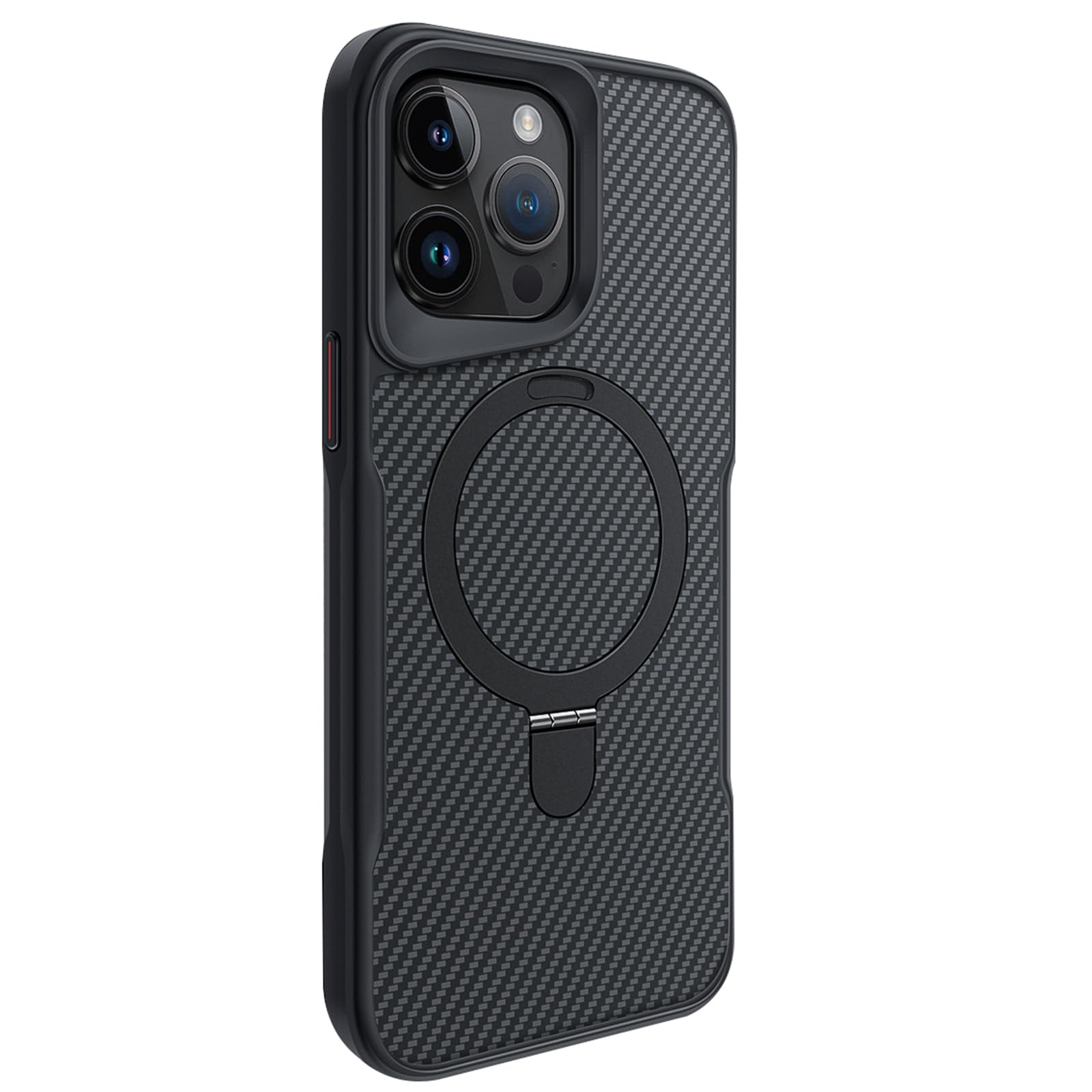 Magnetisch Hülle für iPhone 15 Pro Max/15 Pro/15 Plus/15, Dünne Kohlefaser Muster Handyhülle mit Ringständer rutschfest Schutzhülle,Schwarz,15 Pro 6.1''