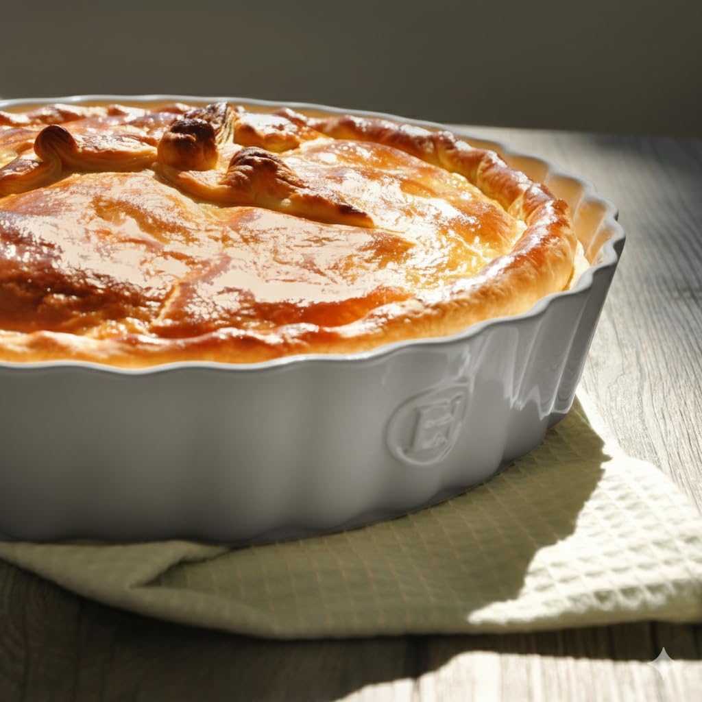 Emile Henry Tourtière Haute Ø 28 cm – Céramique Haute Résistance – Cuisson Homogène et Tarte Dorée à Cœur – Coloris Perle – Fabriqué en France