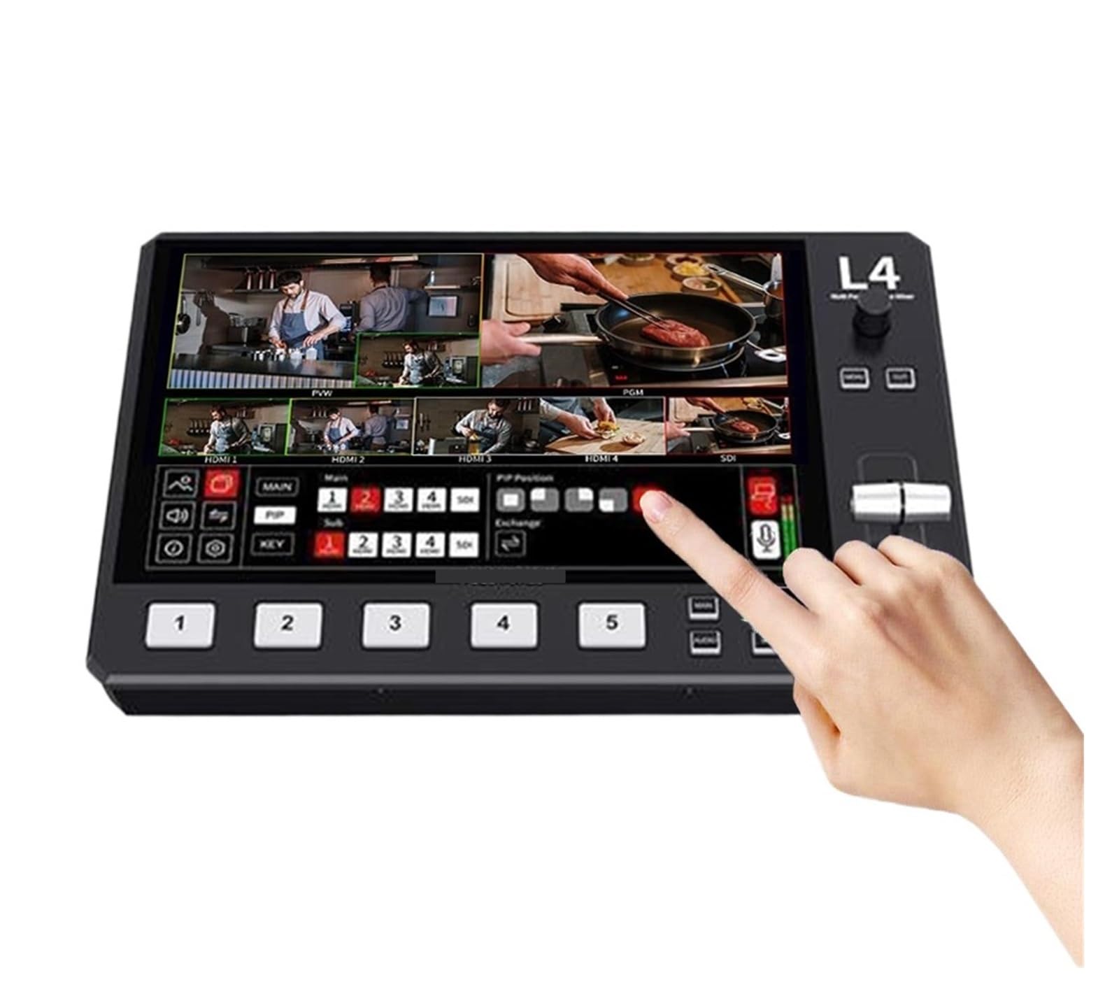 L4 10,1-calowy przełącznik miksera wideo z wieloma kamerami z ekranem dotykowym 4x 1xSDI wejścia Chroma Key USB3.0