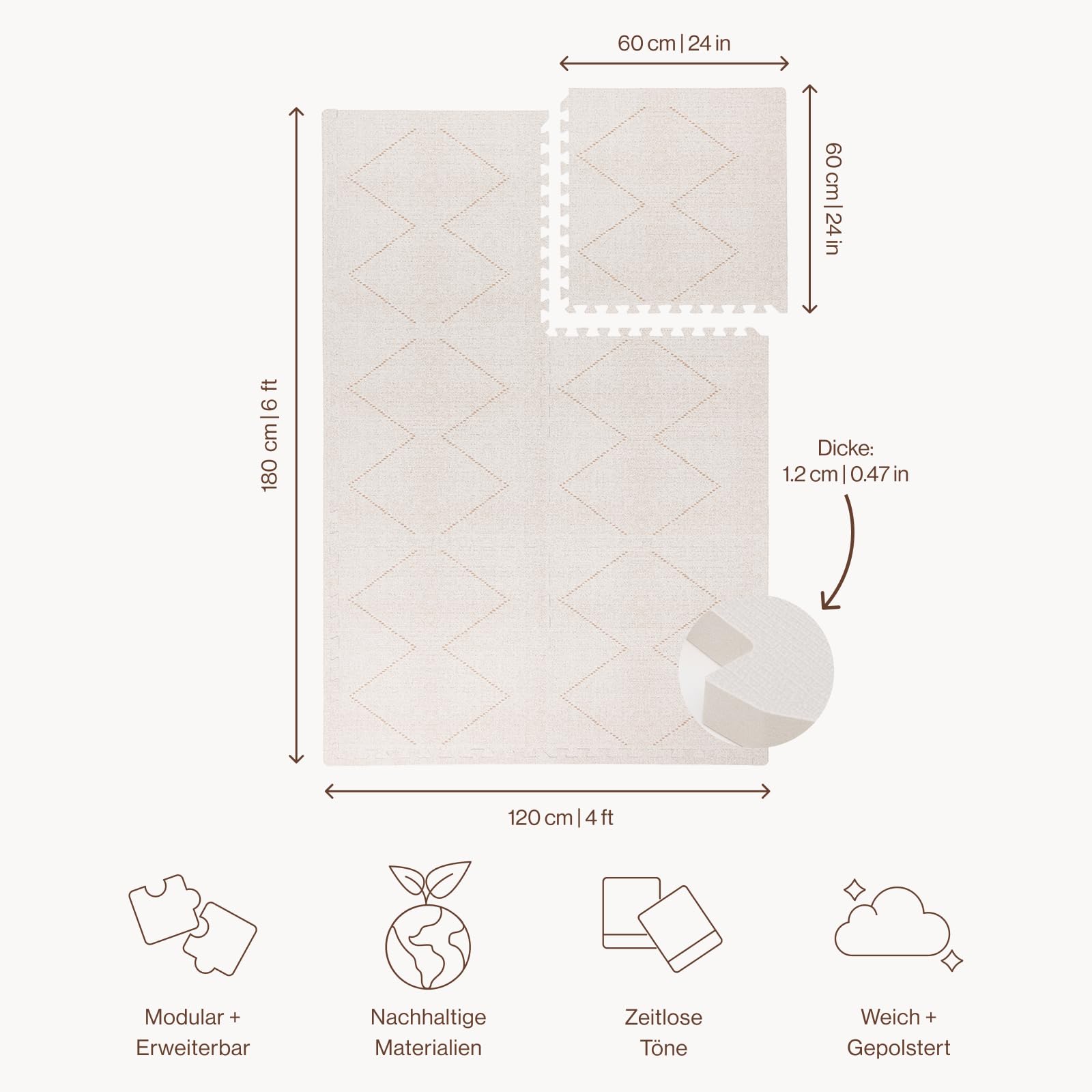 Toddlekind Puzzlematte Kinder, 6-Tlg. Inkl. Rand – Baby-Puzzlematten & Puzzle Bodenmatte, Ungiftige Schaumstoff-Spielmatten Für Bauchzeit Und Krabbeln, 60 × 60 cm Je Teil, Gesamtfläche: 120 x 180 cm
