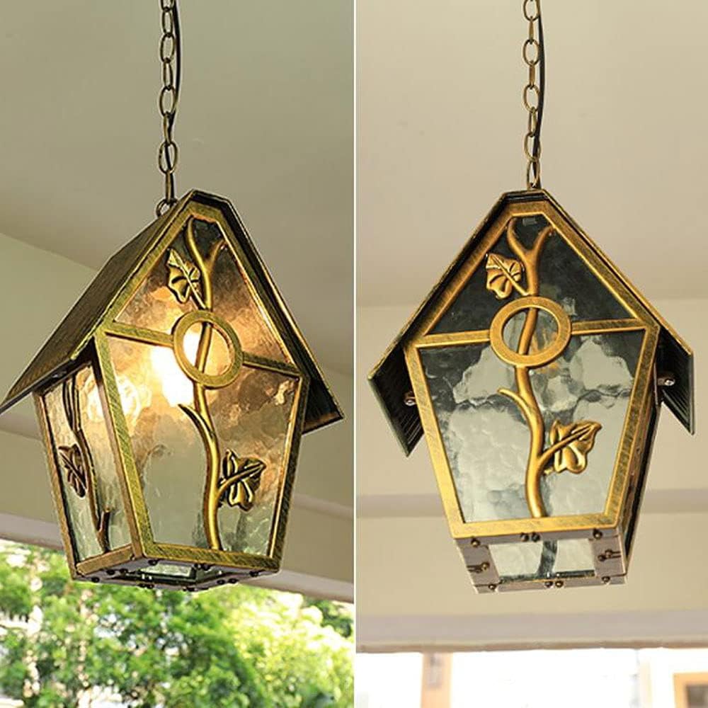 Vintage Outdoor Ceiling Pendant Lights, IP54 Waterproof Hanging Lantern Light, Retro Pendant Lamp Shade, Glass Aluminum Adjustable Droplight Lantern Lights for Patio Porch Balcony