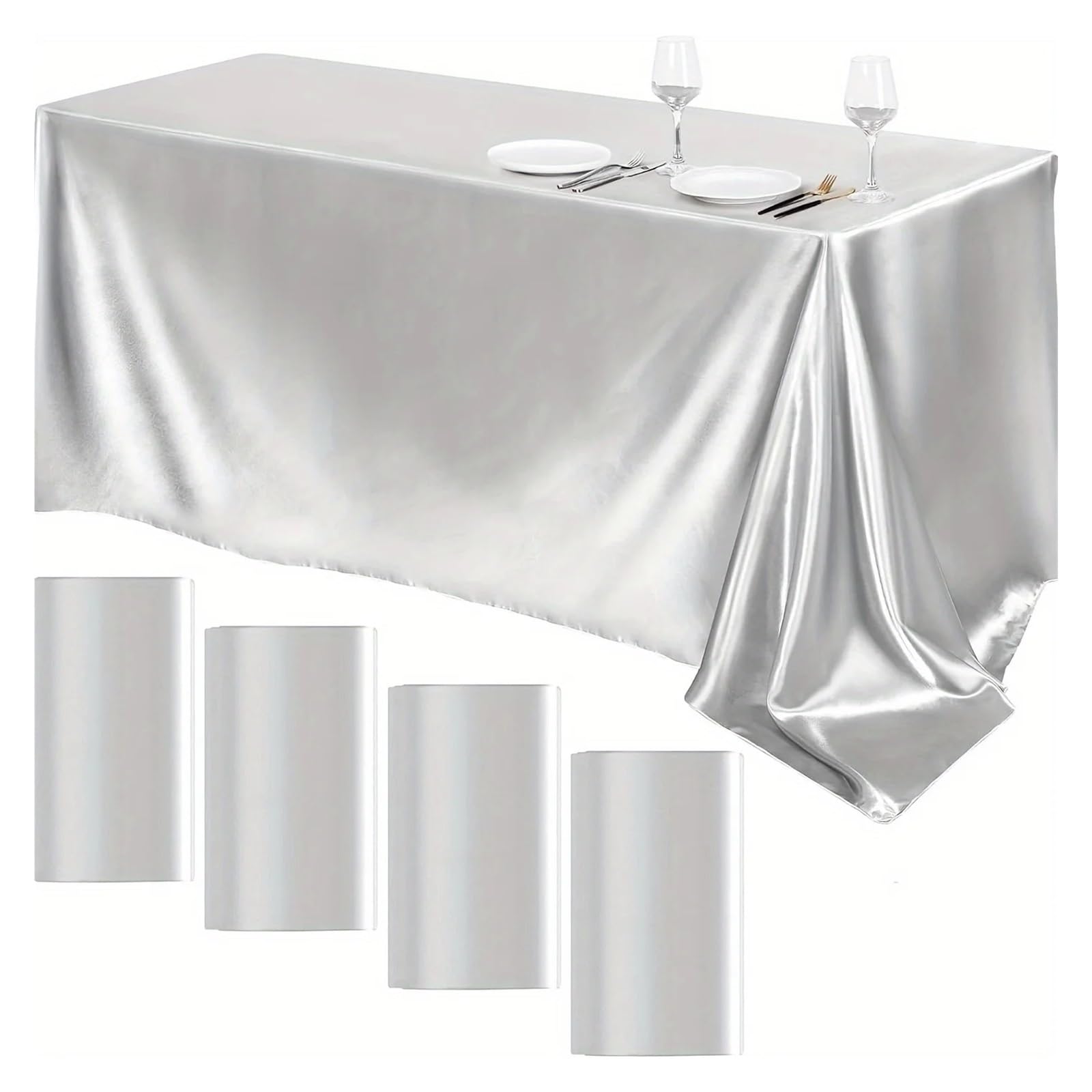 LOPJGGYF Rectangle Tablecloth Satin Table Cloth Bright Smooth White Pink Solid Color Cover Wedding Party Supplies Decors for Wedding Banquet Party Events(Silver gray,145x320cm)