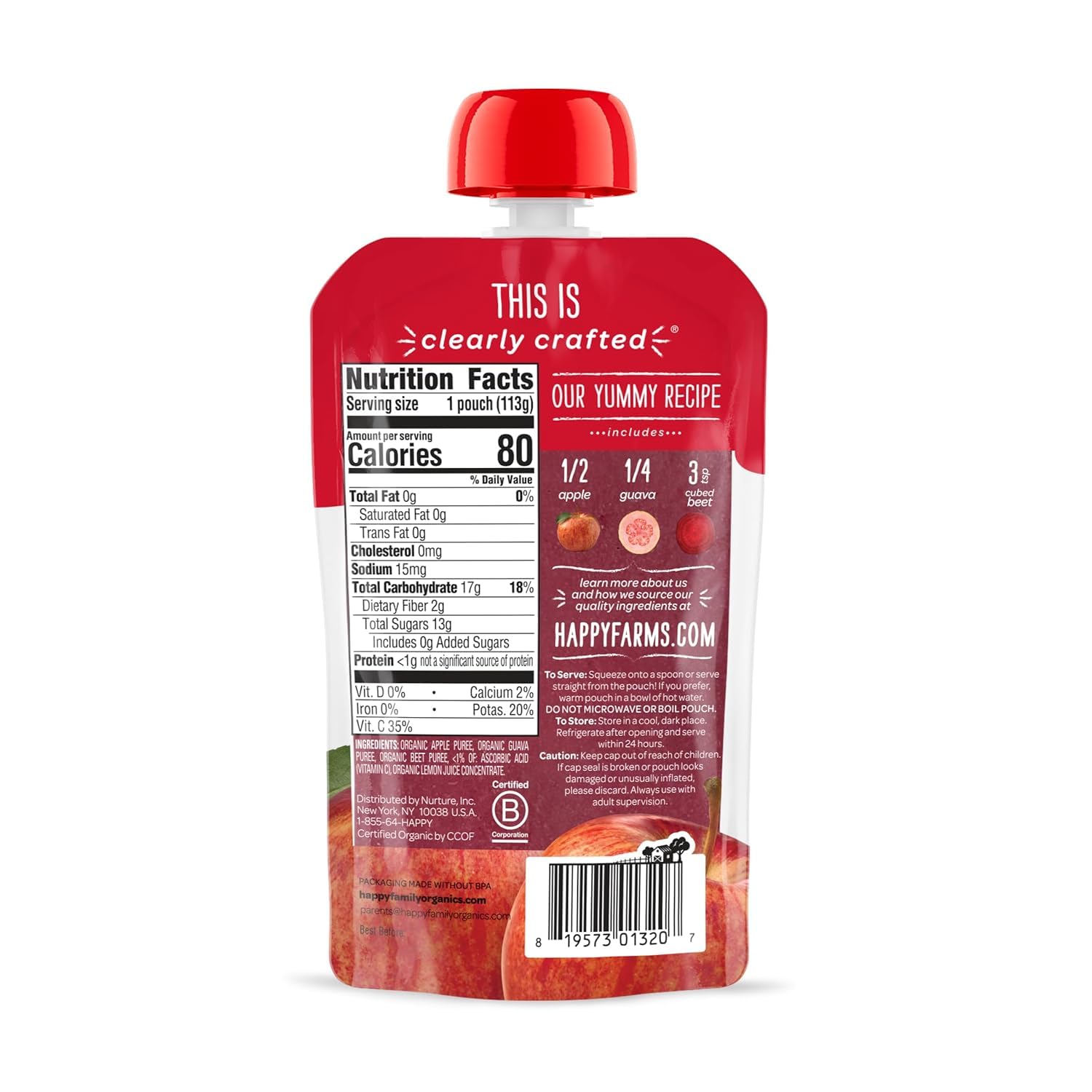 Happy Baby Digestive Support Blends Baby Food, Pear, Blueberries, Strawberries & Oats, 4 Oz (Pack of 16) + Happy Baby Organics Stage 2 Clearly Crafted, Apples, Guavas & Beets, 4 Oz (Pack of 16)