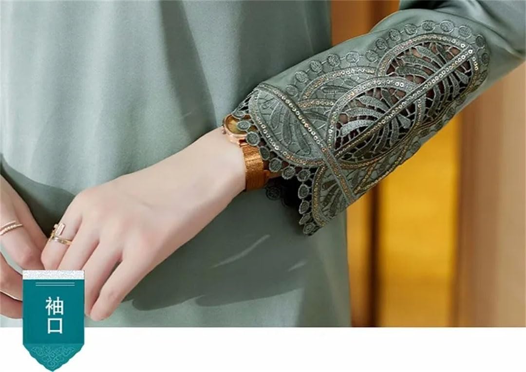 Blusas de seda para mujer, de manga larga, bordadas, elegantes, para oficina, diseño retro