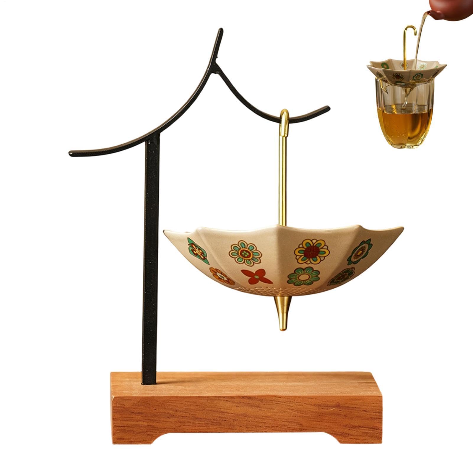 Teesieb, Keramik-Teesieb in Regenschirmform und Basis mit Haken, Teesieb für losen und losen Tee, geeignet zum Kochen, Aufgießen, Verwendung in Spüle, Strand, Büro, Zuhause, Reisen und Küche