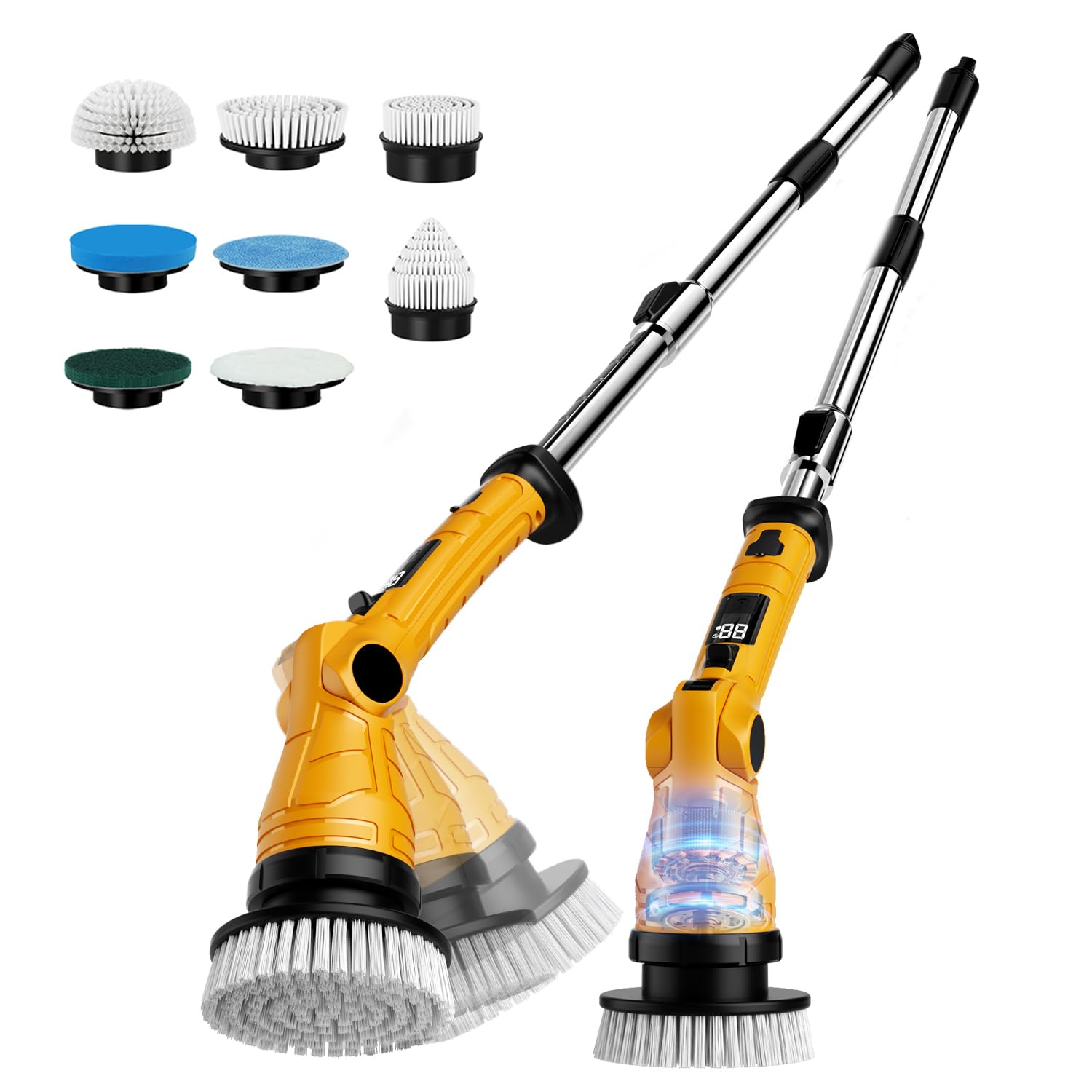 Electric Spin Scrubber with 8 Replaceable Brush Heads 6 Adjustable Angle Waterproof LED Display Cordless Cleaning Brush Supplies
