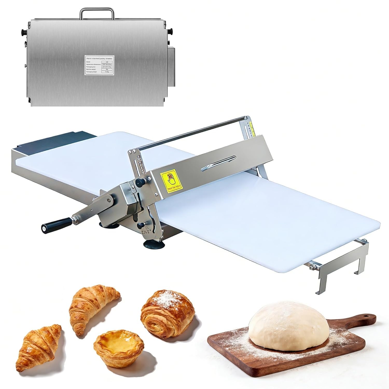 SULQING Manual Folding Dough Sheeter, Foldable Dough Sheeter Machine 0-25mm Adjustable Stainless Steel Pastry Laminator for Home & Professional Bakery Croissant Pizza