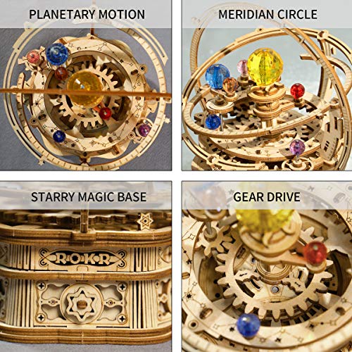 Hands Craft DIY 3D Music Box Wooden Puzzle – Gear Driven, Starry Night Laser Cut Assembly Model Building Kit Brain Teaser Puzzles Educational STEM Toy for Adults and Teens AMK51 - Image 4