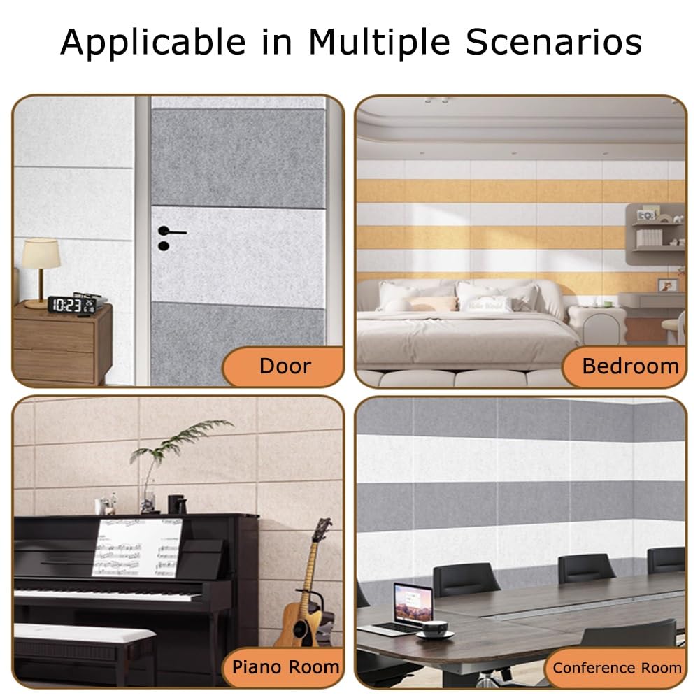 Pannelli Acustici Fonoassorbenti Decorativi, Insonorizzazione Stanza Rumori Vicini, Pannelli Insonorizzanti Adesivi per Pareti Porte Soffitto, Rettangolo(Light Gray,40 cm x 80 cm 20pcs)