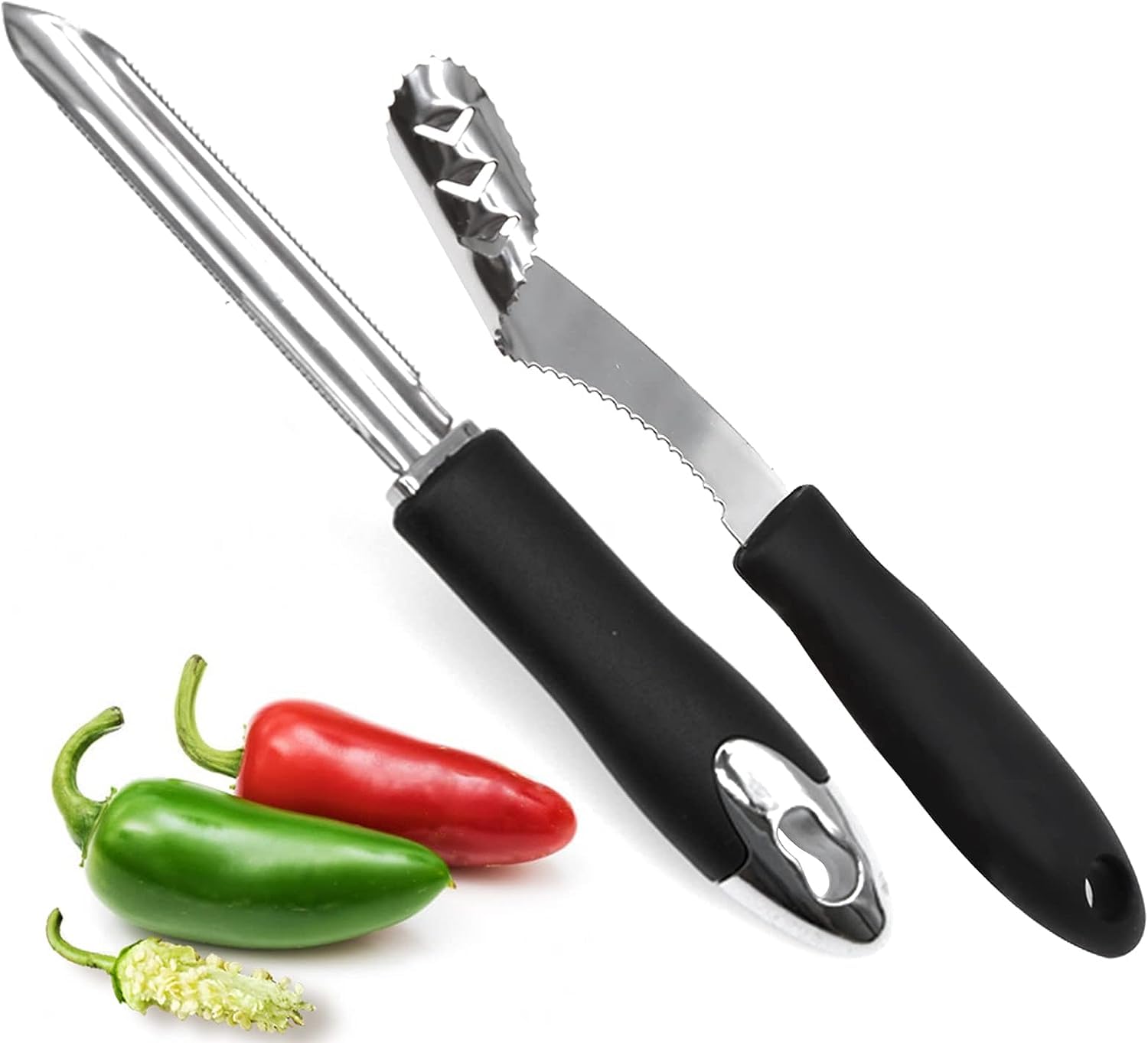 2Pcs Pepper Corer, Set of 2 Stainless Steel Chili Corer Remover - Pepper Seed Corers for Jalapenos, Chili, Bell Peppers, Durable and Easy to Use Core Removing Design Efficient Kitchen Gadget