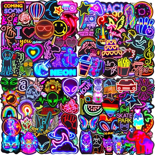 Aufkleber 200 Stück Neon Sticker Set Wasserfeste Vinyl Sticker Decals Coole Graffiti Sticker für Laptop Skateboard Scrapbook Trinkflasche MacBook IPad Handy Tagebuch Tassen Moped Fahrrad Koffer usw