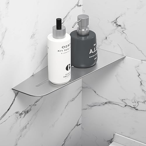 Bernkot Estante esquinero de ducha de 12 pulgadas, acero inoxidable cepillado 304, estante de esquina cuadrilátero empotrado para baño, sin taladrar