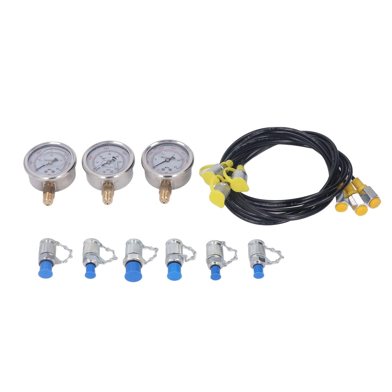 Jeanoko Kit de Prueba de Presión Hidráulica Preciso Calibre 3 6 Acoplamiento 3 Manguera Portátil para Excavadoras Bombas Compresores Prensas Hidráulicas Material de Acero Al Carbono