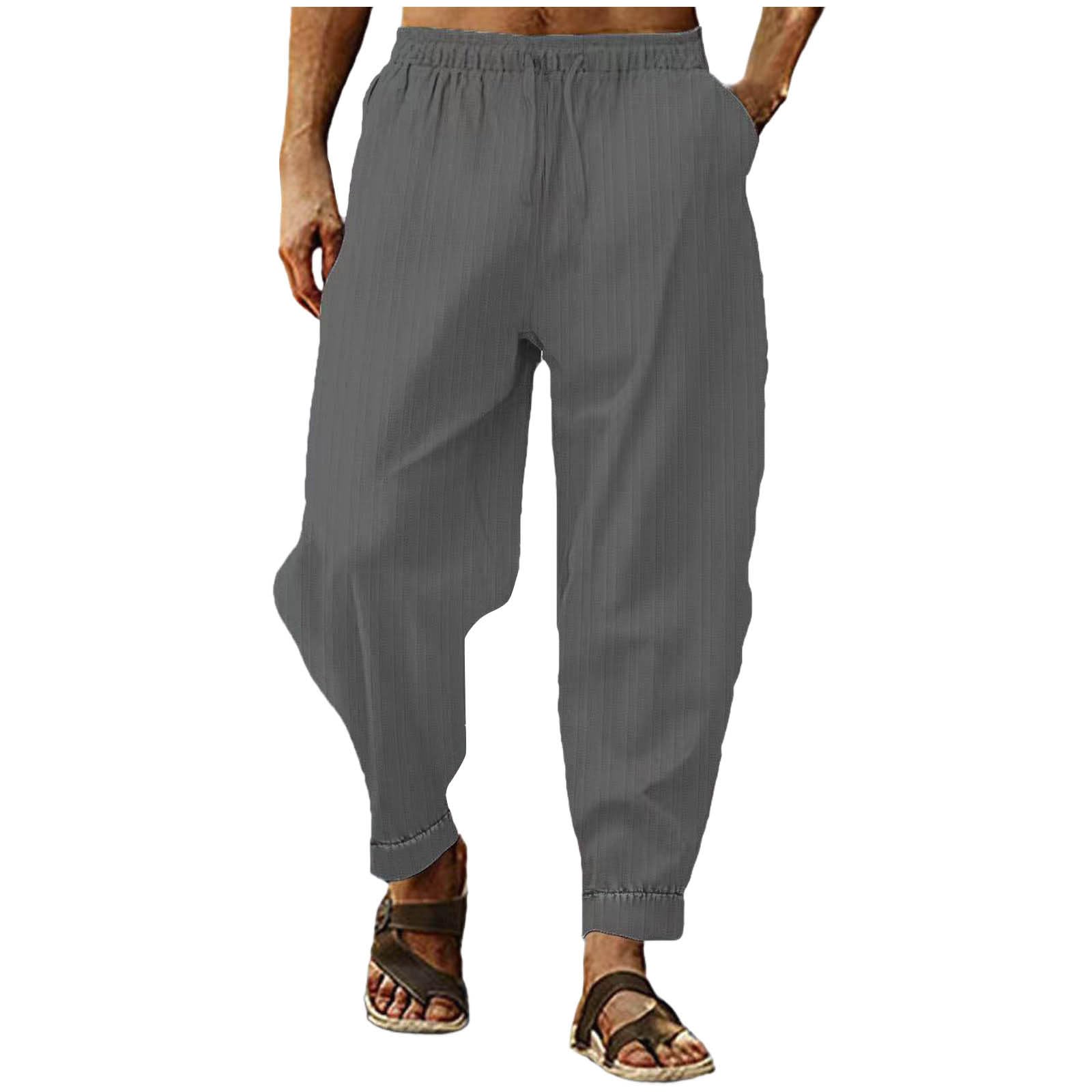 Xiaojmake Mens Cotton Linen Pants Solid Textured Harem Pants Casual Gauze Pants Lightweight Loose Beach Summer Fall Trousers