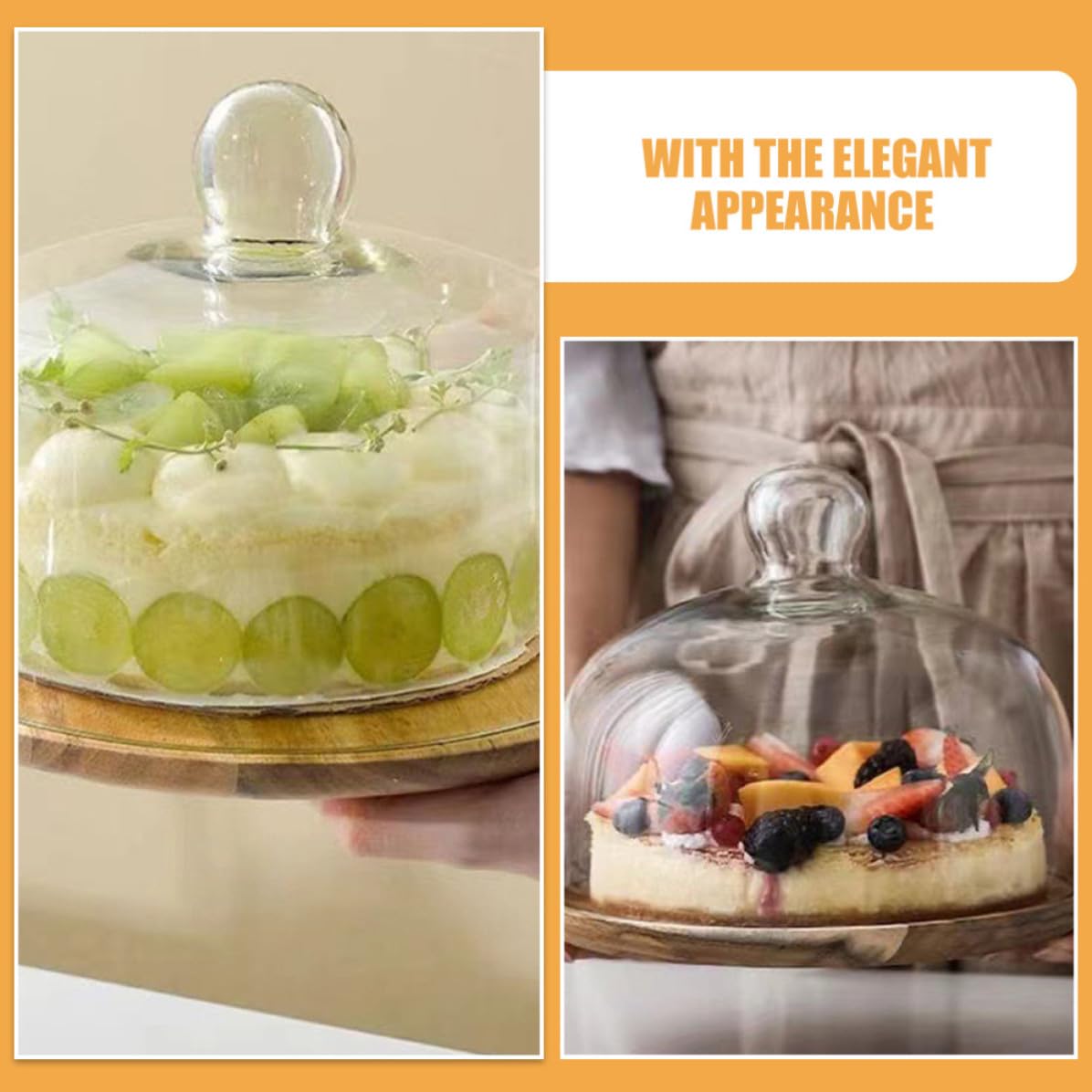Soporte 1 Tartas Cúpula de Madera y para Vidrio Base Pieza | Plato de Exhibición para Postres, Apto para Bodas y Fiestas, Elegante y Delicado