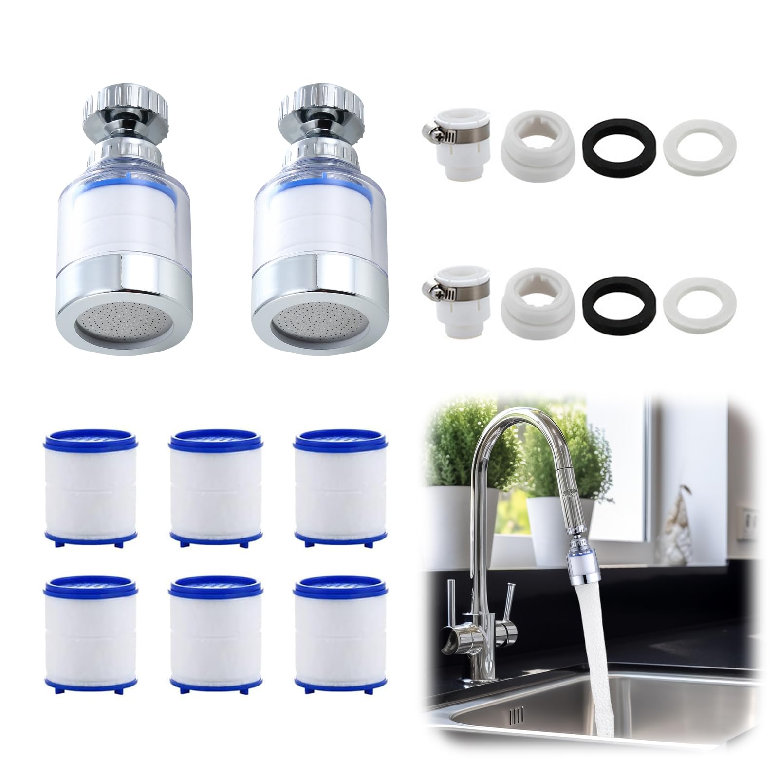 Economiseur D'eau Pour Robinet 2 Pièces Robinet Filtre à Eau Universel Pivotant à 360° Filtre Filtre Eau Robinet