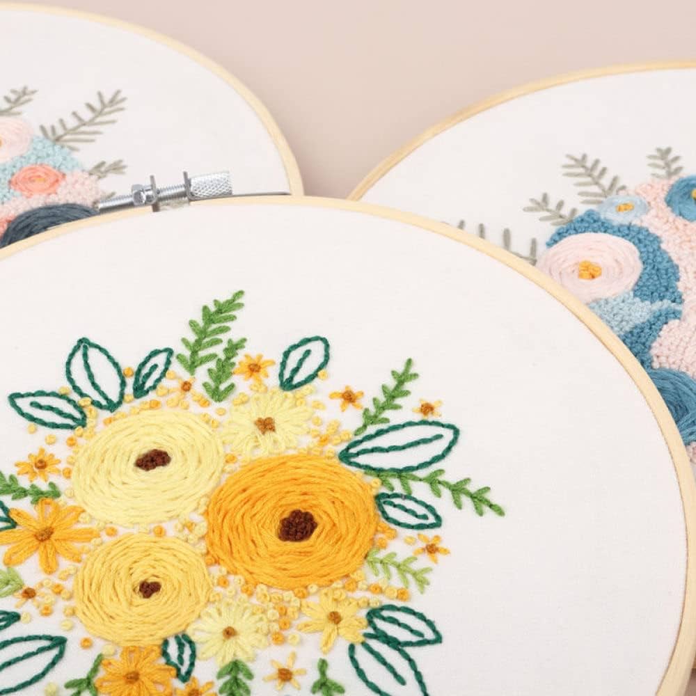 Amazon | 女の子のための黄色の花柄刺繍キット、大人の手作り