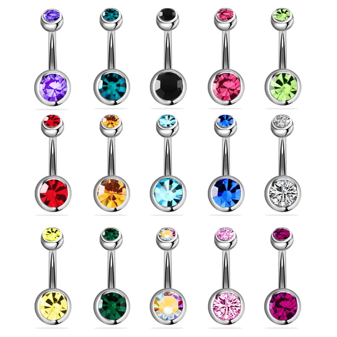 XUJLRL 15 unids Anillo de Ombligo de Acero Inoxidable Set 14 Gauge 10mm Barbell Ombligo Bares Joyas Piercing