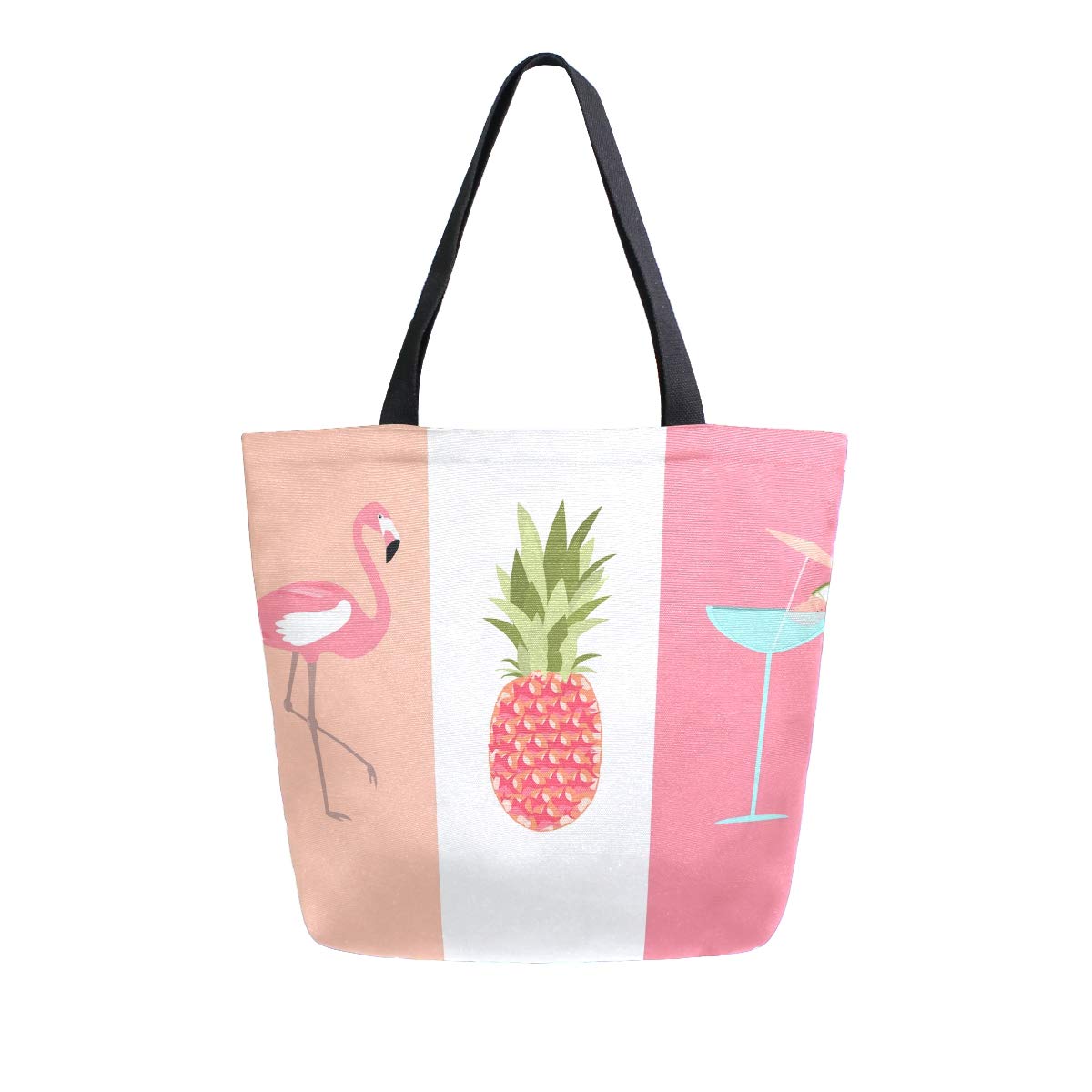 Mnsruu Canvas Handbag Shoulder Bag,Women Handle Shopping Crossbody Bag,Good Vibes Only with Cocktail Flamingo Pineapple Tote Casual Beach Multifunction Bags for Ladies Women
