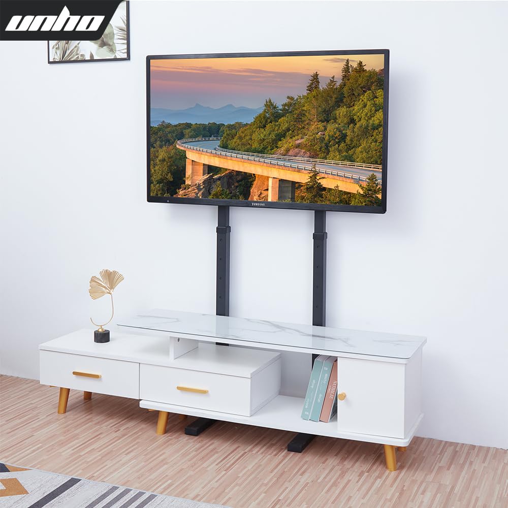 Soporte de suelo para TV, altura ajustable, soporte de TV de pie para pantallas LED LCD de 32 a 65 pulgadas (blanco)