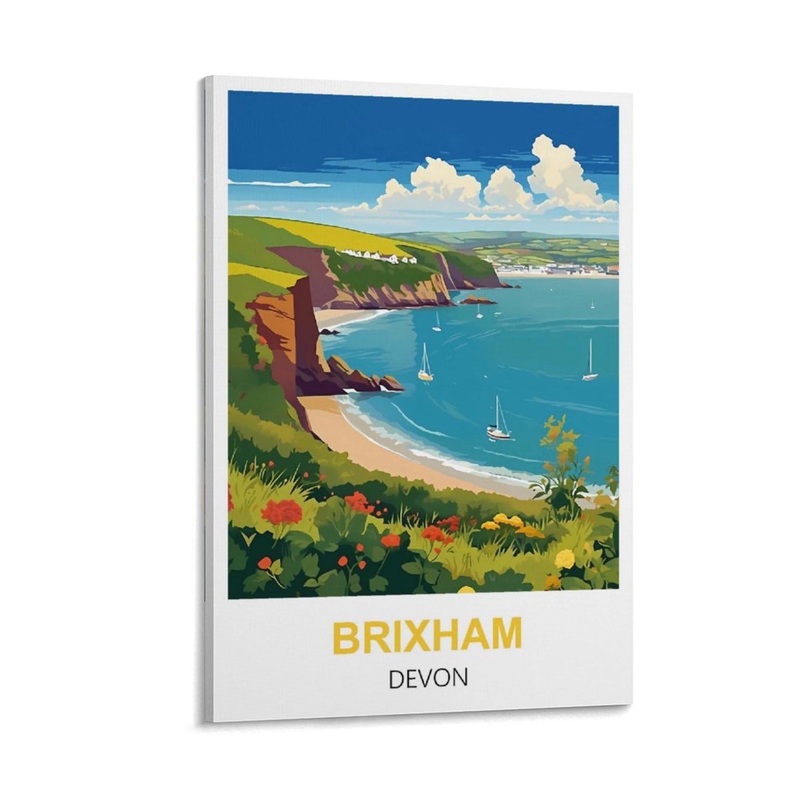 Zzhhegn Frame-Style Brixham Devon Vintage Travel Poster 08X12inch(20X30cm) Canvas Art And Wall Art Picture Print