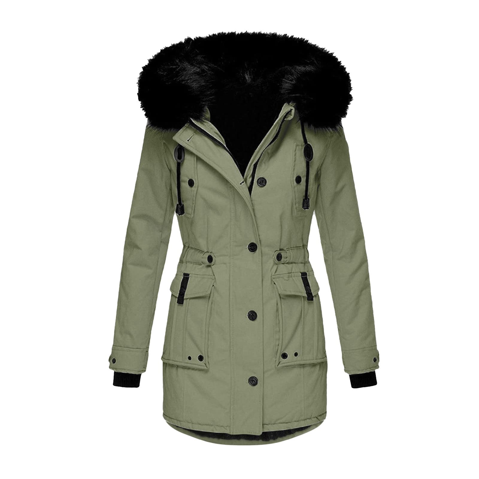 DeaAmyGline Winterjacke Damen Lang Winter Jacke Mantel Parka mit Fellkapuze Fleece Gefüttert Verdicken Warme Plüsch Futter Wintermantel Winterparka Fleecejacke Baumwolljacke Kapuzenjacke Daunenjacke
