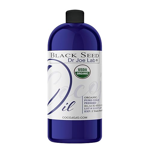 Dr Joe Lab Aceite de semilla negra orgánico – 32 oz – Certificado USDA puro prensado en frío virgen negro aceite de semilla de comino cabello piel
