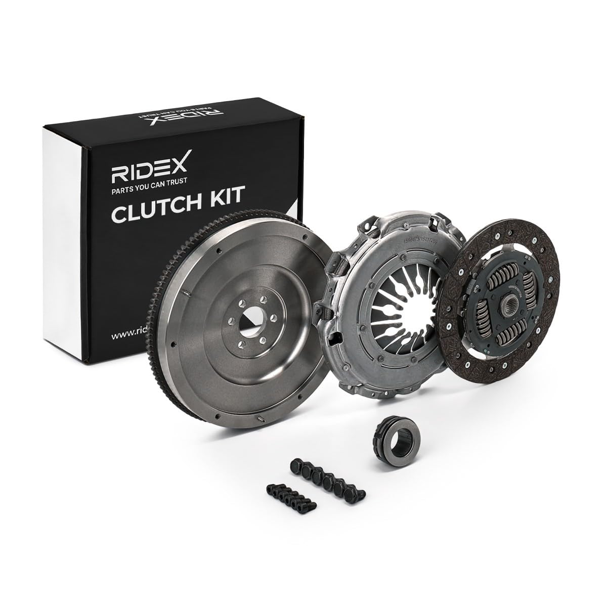 RIDEX 479C0370 Kit de embrague con placa de apriete de embrague con volante motor con plato de embrague con cojinete de desembrague Compatible con AUDI A6 C6 Avant 4F5