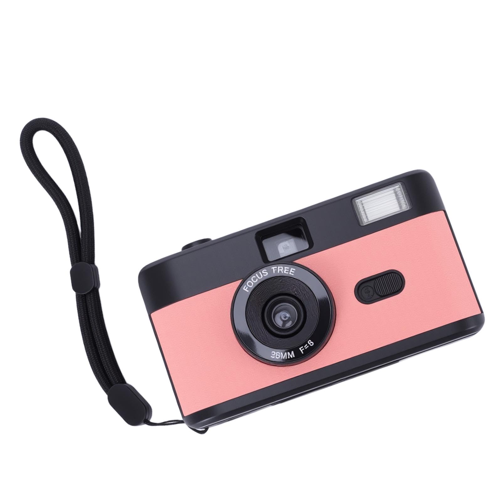 Jiawu Kamera Wideo 35 Mm, Obiektyw 28 Mm F/8, Czas Otwarcia Migawki 1/120 S, Aparat z lampą błyskową, Odpowiednia do Różnych Scenerii (Czarny róż)