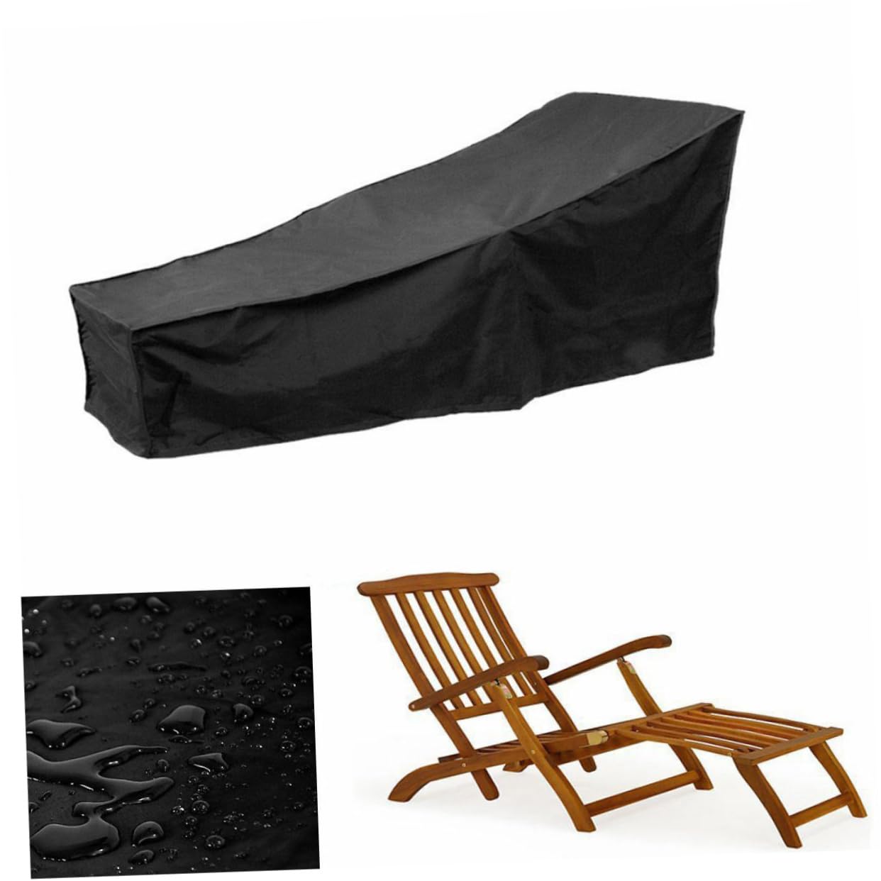 Housse de Chaise Imperméable 2 Pièces en Polyester Noir pour Extérieur