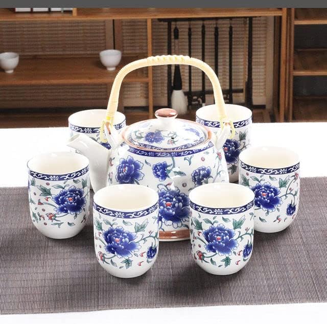 Ceramiczny zestaw do herbaty, 7-częściowy dzbanek do herbaty Gungfu, ręcznie wykonany czajniczek i kubki, chińska porcelana do biura i podróży, kwiatowy wzór