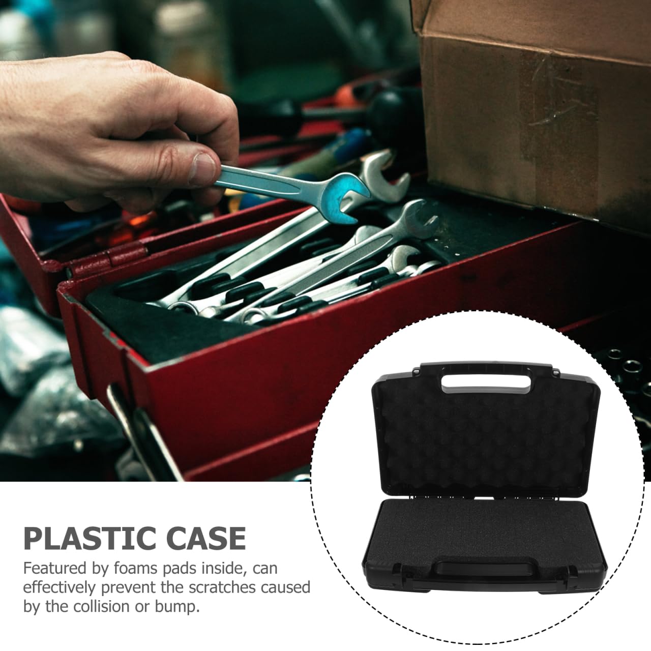DOITOOL Caja de herramientas de plástico con asa, estuche de transporte de plástico con inserto de espuma, estuche de almacenamiento portátil de herramientas de reparación, organizador de transporte