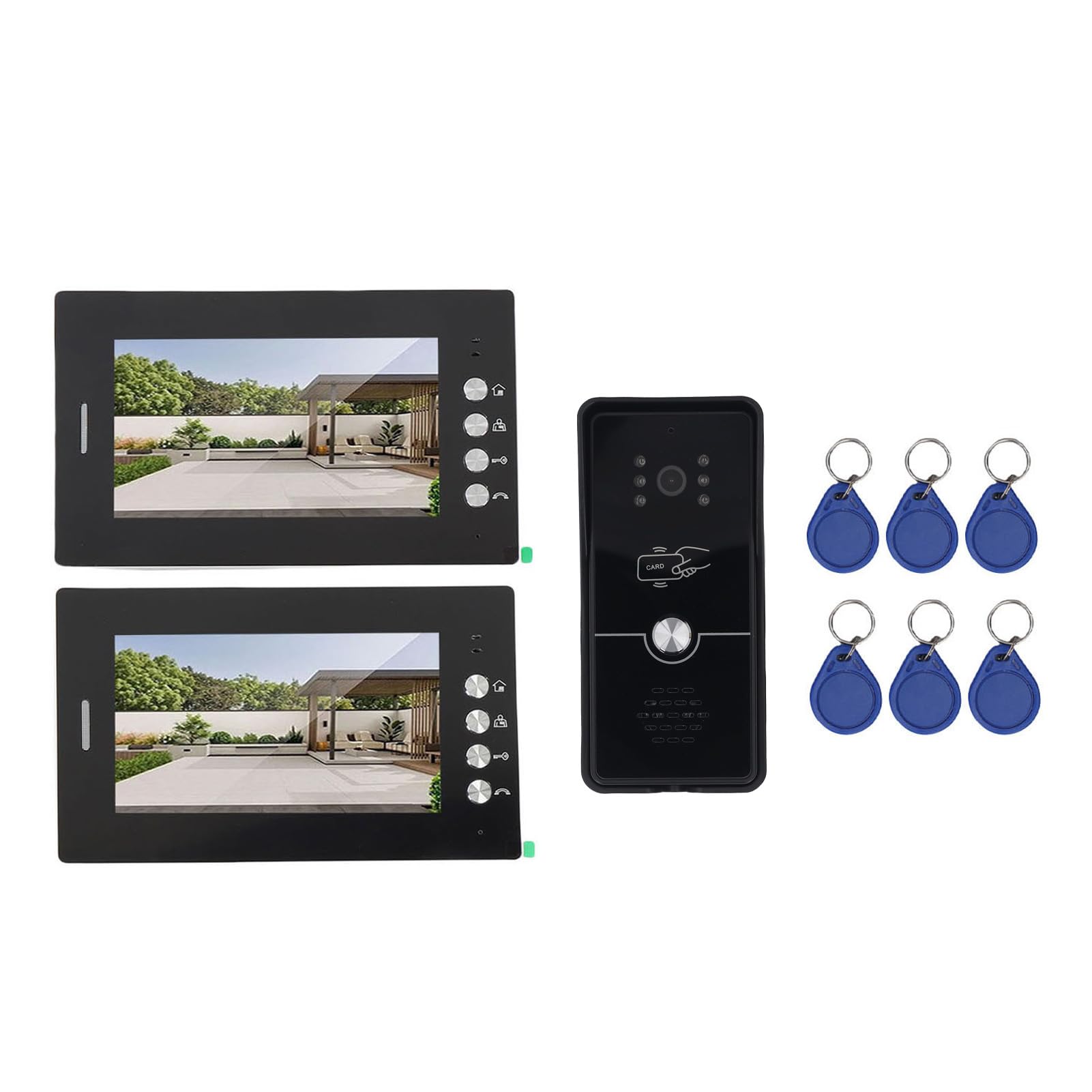 Generic Système d'entrée d' Filaire 7 Pouces HD avec 2 Unités - Le Kit de Caméra de sécurité Professionnelle pour Villa Apartment, 6 Cartes 'accès Incluses dans Le Matériel Abscamera (Prise UE)